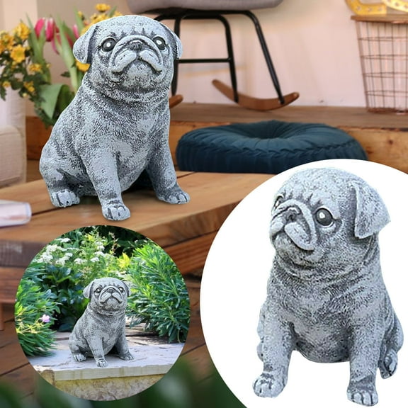 Folamadak Home Decoration Dog Garden Decor Garden Statue Decor Figurines Resin Statue Crafts Pug Decoration & Hangs