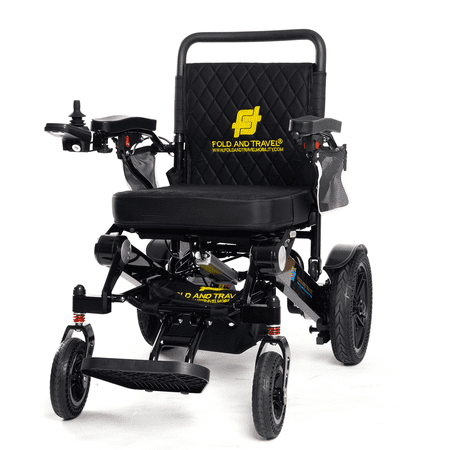 Fold And Travel Auto Fold Remote Control Lightweight Portable Electric Power Wheelchair - Black Seat, Black Frame with 1 Battery