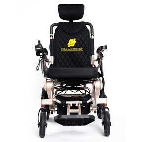Fold And Travel Auto Recline Light weight Fold able Electric Power Portable Wheel chair - Gold Frame, Black Seat