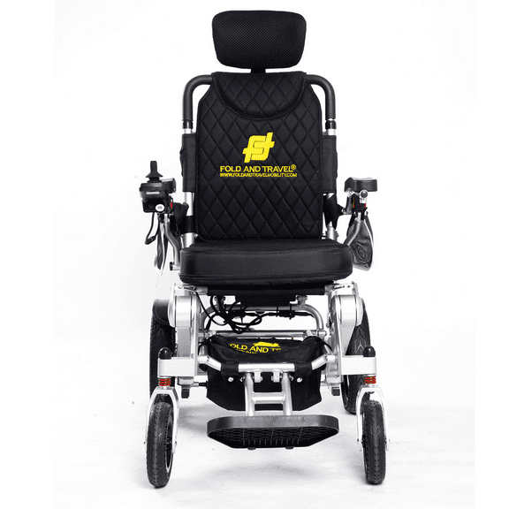 Fold And Travel Auto Recline Light weight Fold able Electric Power Portable Wheel chair - Silver Frame, Black Seat