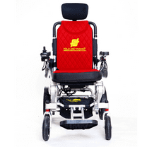 Fold And Travel Auto Recline Light weight Fold able Electric Power Portable Wheel chair - Silver Frame, Red Seat