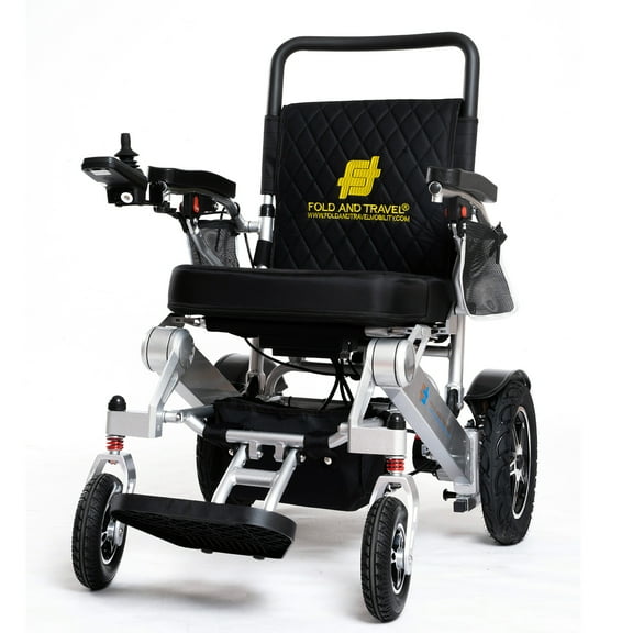 Fold And Travel Light weight Fold able Remote Control Portable Electric Power Wheel chair - Black Seat, Silver Frame