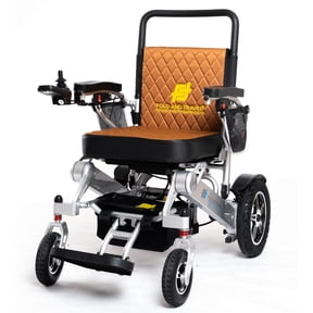 Fold And Travel Light weight Fold able Remote Control Portable Electric Power Wheel chair - Brown Seat, Silver Frame