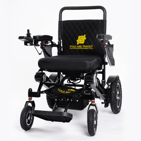 Fold And Travel Lightweight Foldable Remote Control Portable Electric Power Wheelchair - Black Seat, Black Frame with 1 Battery