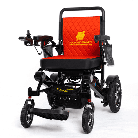 Fold And Travel Lightweight Foldable Remote Control Portable Electric Power Wheelchair - Red Seat, Black Frame with 1 Battery