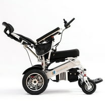 Fold And Travel Manual Recline Light weight Fold able Electric Power Portable Wheel chair - Silver Frame, Brown Seat
