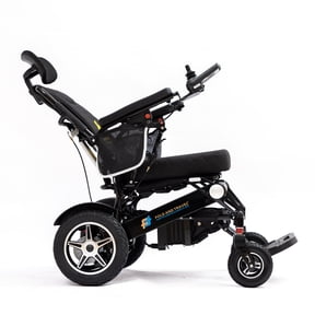 Fold And Travel Manual Recline Light weight Fold able Remote Control Portable Electric Power Wheel chair - Black Frame
