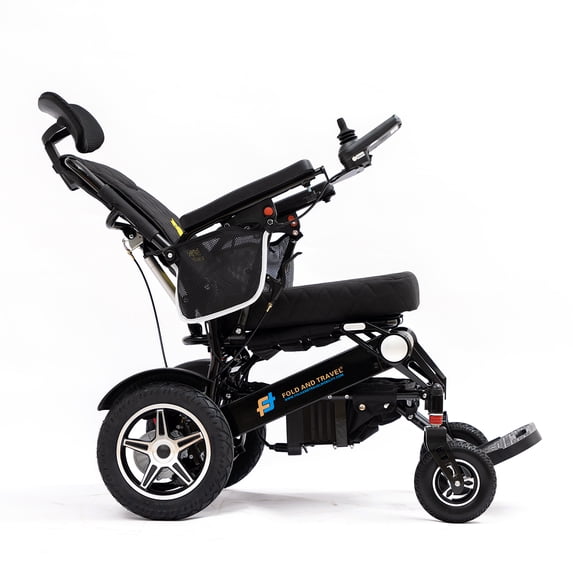 Fold And Travel Manual Recline Lightweight Foldable Remote Control Portable Electric Power Wheelchair - Black Frame