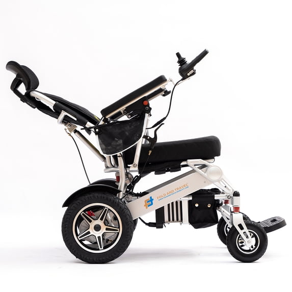 Fold And Travel Manual Recline Lightweight Foldable Remote Control Portable Electric Power Wheelchair - Silwer Frame with 2 Batteries