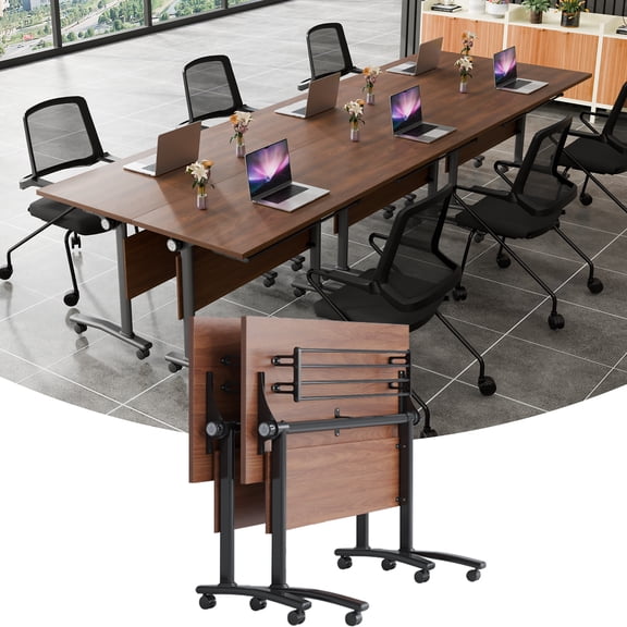 Fold Conference Room Tables on Wheels, Modern Mobile Flip Top Stackable Training Meeting Table for Office Classroom