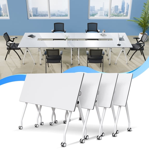 Fold Conference Room Tables on Wheels, Modern Mobile Flip Top Stackable Training Meeting Table for Office Classroom