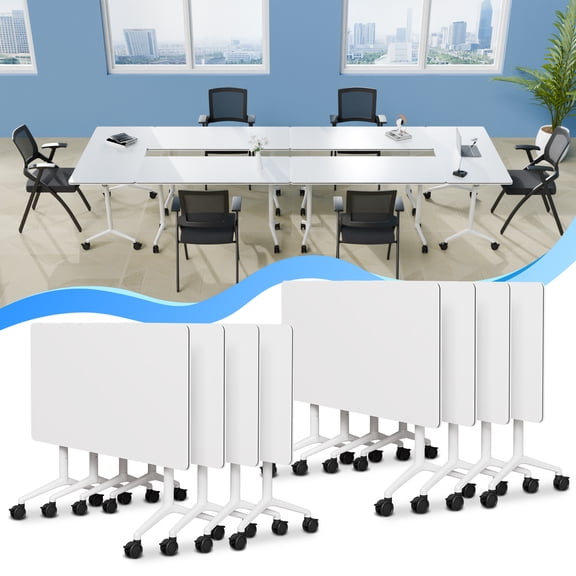 Fold Conference Room Tables on Wheels, Modern Mobile Flip Top Stackable Training Meeting Table for Office Classroom