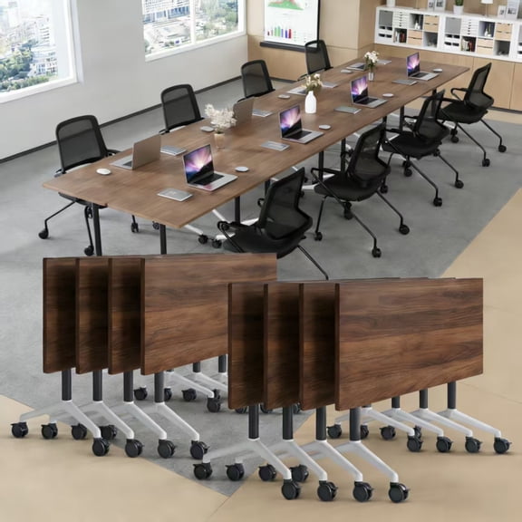 Fold Conference Room Tables on Wheels, Modern Mobile Flip Top Stackable Training Meeting Table for Office Classroom