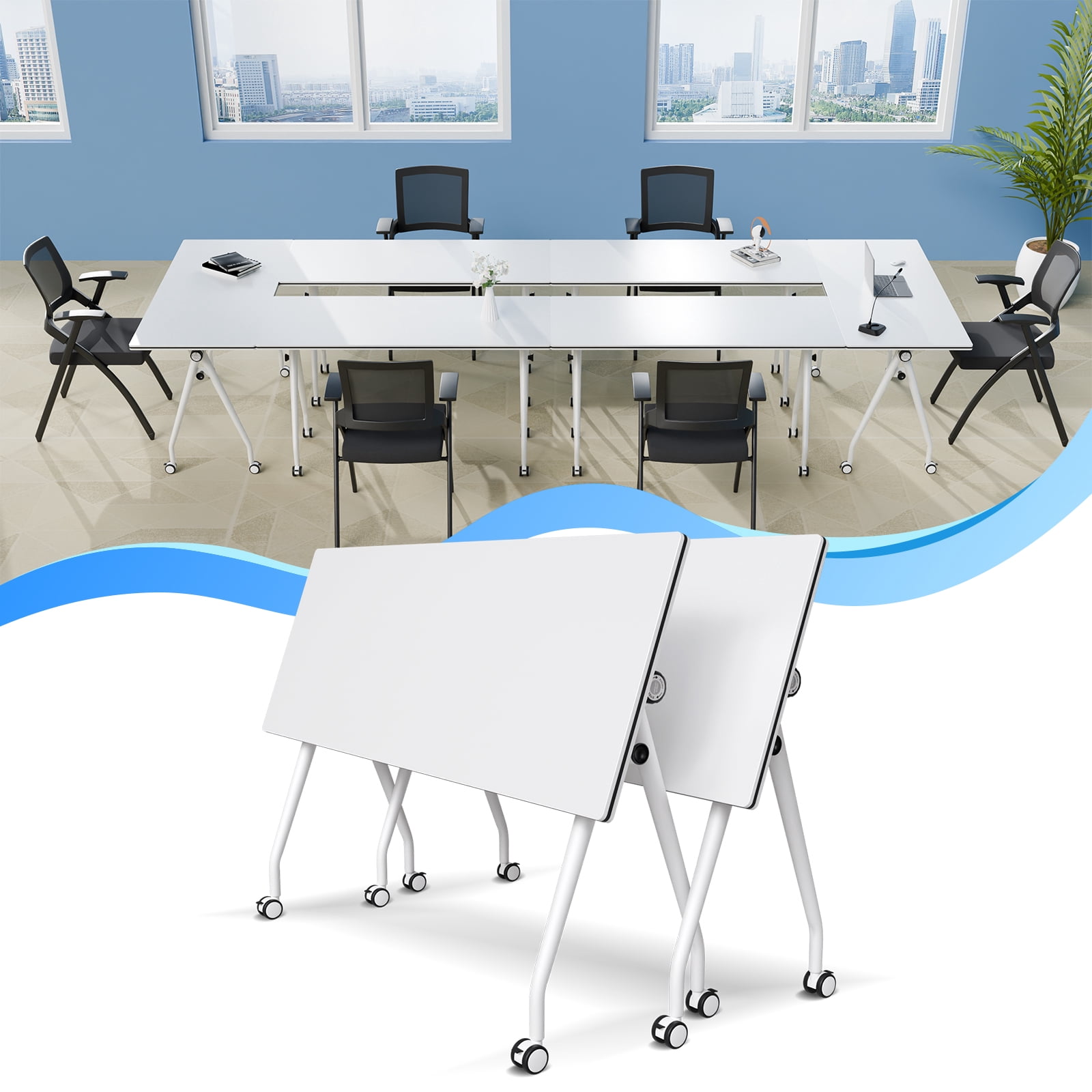 Fold Conference Room Tables on Wheels, Modern Mobile Flip Top Stackable ...