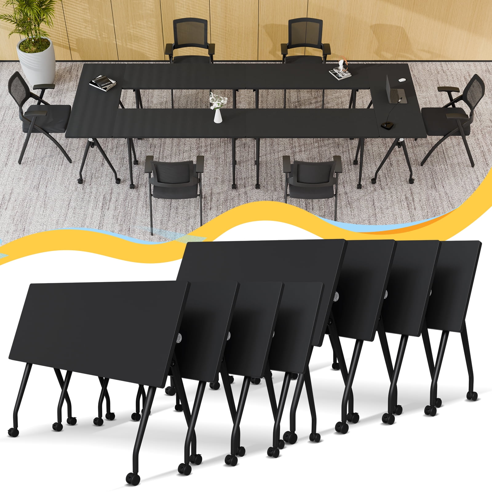Fold Conference Room Tables on Wheels, Modern Mobile Flip Top Stackable ...