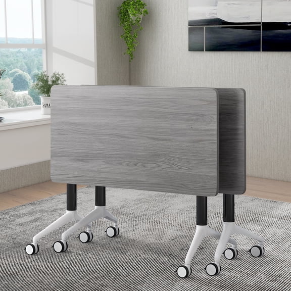 Fold Conference Room Tables on Wheels, Modern Mobile Flip Top Stackable Training Meeting Table for Office Classroom