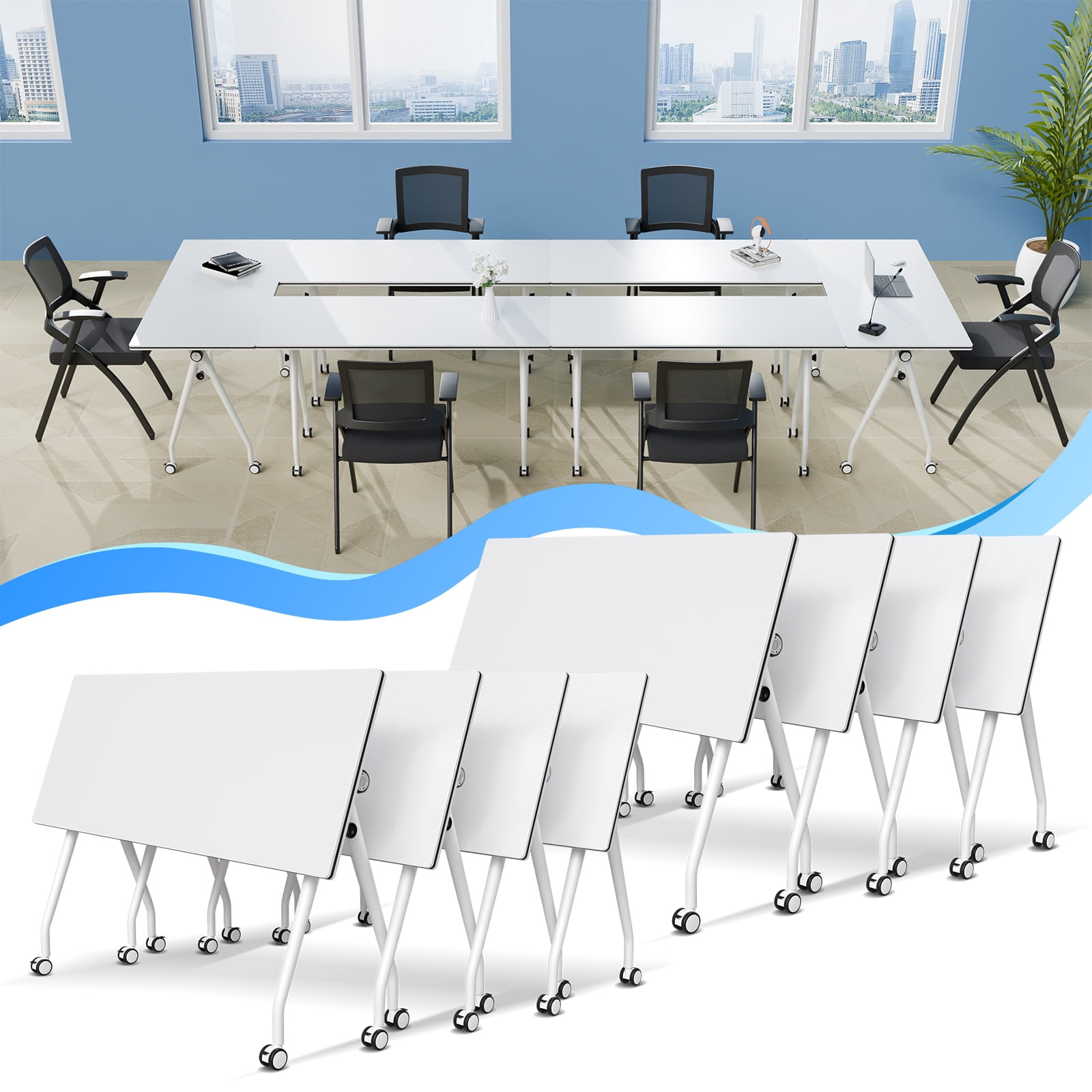 Fold Conference Room Tables on Wheels, Modern Mobile Flip Top Stackable ...