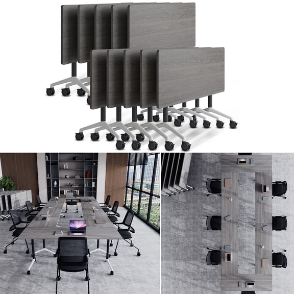 Fold Conference Room Tables on Wheels, Modern Mobile Flip Top Stackable Training Meeting Table for Office Classroom