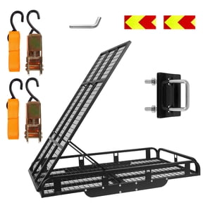 Fold-Down Trailer Frame Hitch Cargo Carrier, 900 lbs Heavy Duty Foldable with Ramp, 2 in Hitch Compatible for SUV RV Outdoor Gear & Mobility Scooter Transport