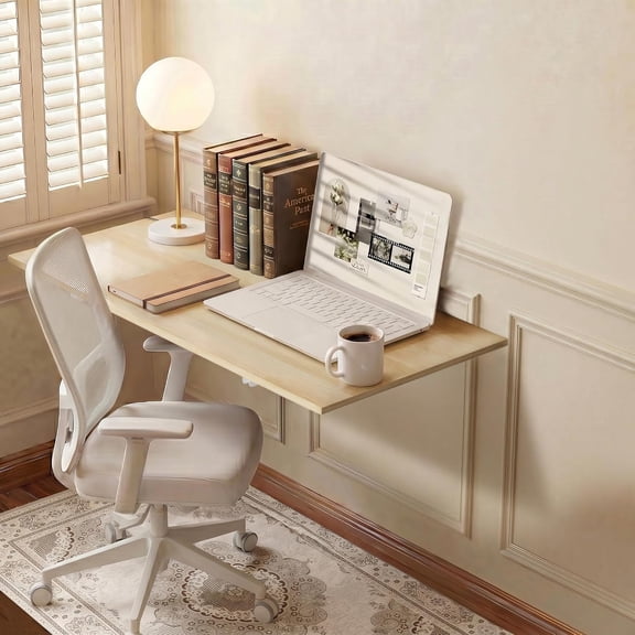 Fold-Down Wall-Mounted Table 35"x20.5" Natural Wood