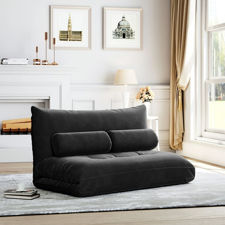 Fold Floor Sofa Bed Adjustable Folding Futon Sofa Bed with 5 Reclining Position and Ergonomic Backrest Lazy Sofa Video Gaming Sofa with Two Pillows for Bedroom Living Room Balcony Black Walmart