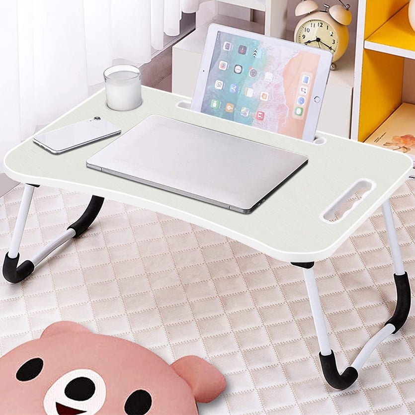 Fold Laptop Desk For Bed, Portable Laptop Bed Tray With Legs, Small Lazy Laptop  Bed Tray With Ipad Slots, White Laptop Table For Adults/Students/Kids,  Eating Working Desk For Couch/Sofa/Floor, Hj1822 - Walmart.Com