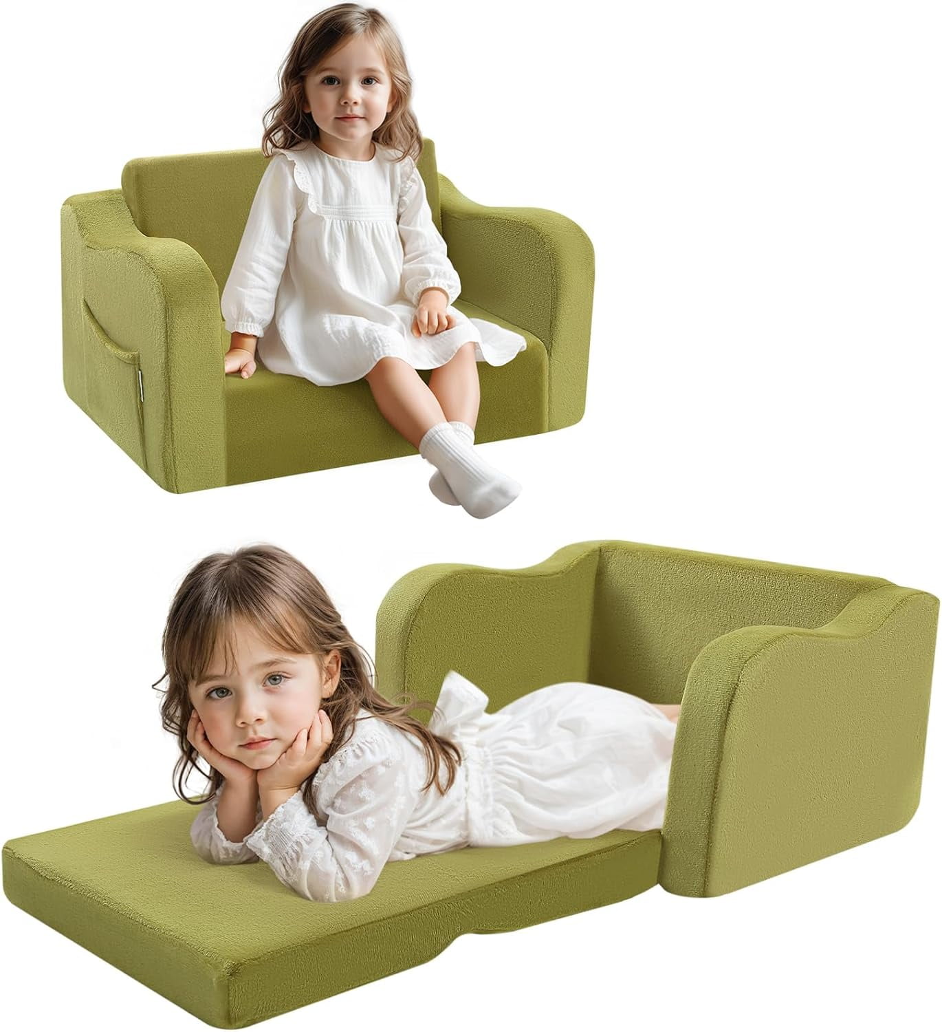 Fold Out Kids Couch Toddler Chair Comfy Baby Sofa Kid Lounge Chair for Toddlers 1 4 Convertible Child Recliner Foldable Children Couch Bed Pull Out Chair for Boy Girl Green Walmart