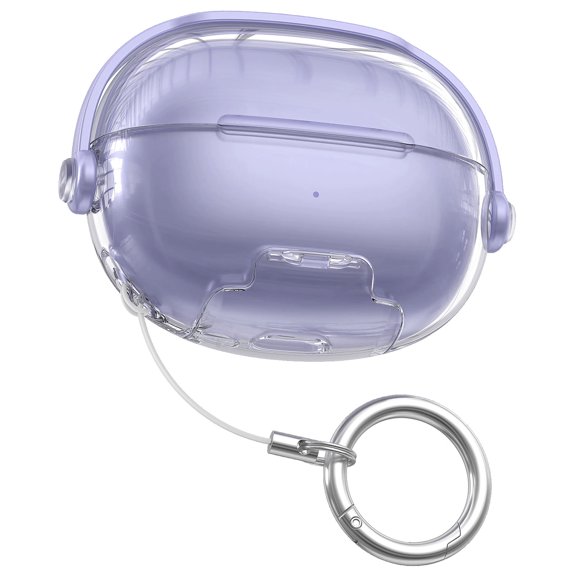 Fold-Out Phone Stand Earbud Case Cover with Clear Full-Coverage Shell, Charging Access, and Clip for Bag Carrying
