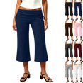 thumbnail image 1 of Fold Over Capri Pants for Women Low Rise Wide Leg Yoga Capris Summer Cute Going Out Flowy Cropped Gaucho Pants Navy L, 1 of 8