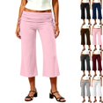 thumbnail image 1 of Fold Over Capri Pants for Women Low Rise Wide Leg Yoga Capris Summer Cute Going Out Flowy Cropped Gaucho Pants Pink XXL, 1 of 7