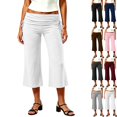 thumbnail image 1 of Fold Over Capri Pants for Women Low Rise Wide Leg Yoga Capris Summer Cute Going Out Flowy Cropped Gaucho Pants White M, 1 of 7