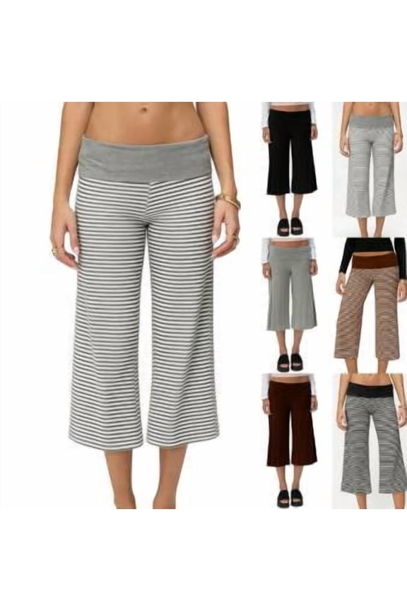 Fold Over Capri Pants for Women Low Rise Wide Leg Yoga Capris Summer Cute Going Out Flowy Gaucho Pants Streetwear Dark Gray M