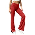 thumbnail image 1 of Fold Over Flare Leggings for Women Comfortable Workout Yoga Pants Casual Soft Ruched Waist Split Hem Lounge Pants for Gym Workout Work, 1 of 8