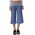 thumbnail image 1 of Fold Over Gaucho Pants for Women Flowy Wide Leg Yoga Capri Elastic Low Rise Striped Cropped Palazzo Culottes Dark Blue XL, 1 of 6