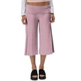 thumbnail image 1 of Fold Over Gaucho Pants for Women Flowy Wide Leg Yoga Capris Elastic Low Rise Striped Cropped Palazzo Culottes Red M, 1 of 6