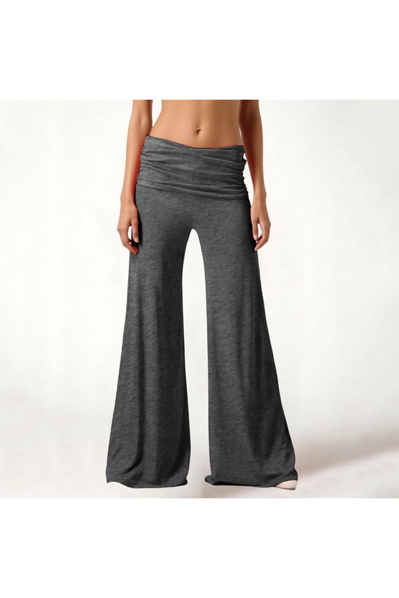 Fold Over Pants Flared Y2K Fold Over Sweatpants Plisse Yoga Strechy Cutecore Acubi Casual Wide Leg Foldover Sweats 2000S Gray M