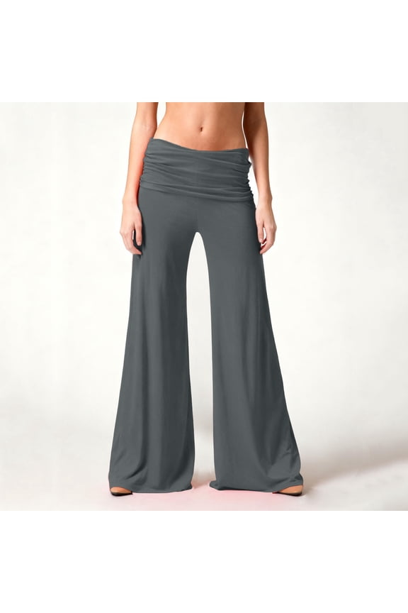 Fold Over Pants Flared Y2K Fold Over Sweatpants Plisse Yoga Strechy Cutecore Acubi Casual Wide Leg Foldover Sweats 2000S(Gray,XL)