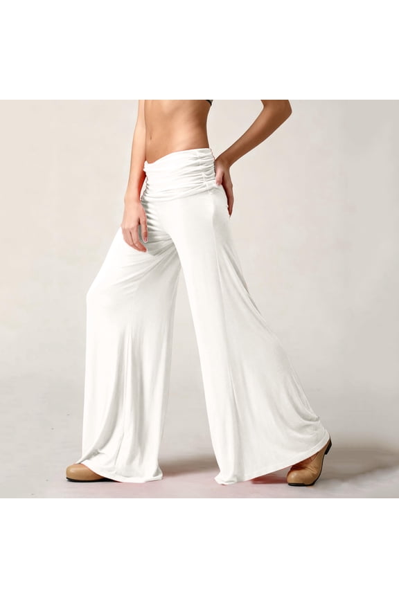 Fold Over Pants Flared Y2K Fold Over Sweatpants Plisse Yoga Strechy Cutecore Acubi Casual Wide Leg Foldover Sweats 2000S(White,M)