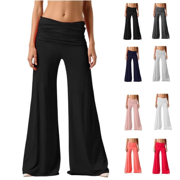Fold Over Pants, On-Trend Solid Wide Leg Loose Fit Lounge Pants with Ruched Waist, for Yoga Workout Sports Everyday 2026 Fasion
