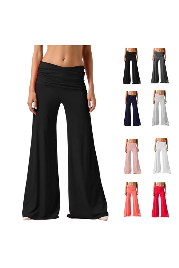 Fold Over Pants, On-Trend Solid Wide Leg Loose Fit Lounge Pants with Ruched Waist, for Yoga Workout Sports Everyday 2026 Fasion