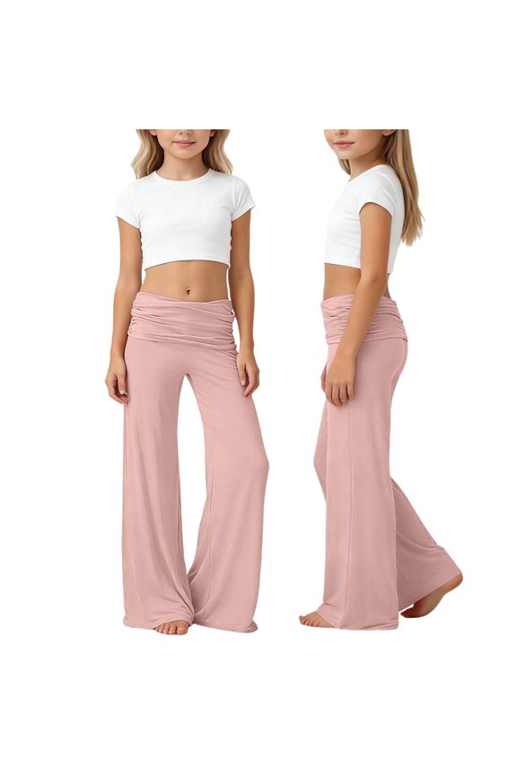 Fold Over Pants for Girl Flared Y2K Foldover Pants Sweatpants Plisse Yoga Strechy Casual Wide Leg Foldover Corals Yoga Pants 2000S