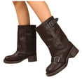 thumbnail image 1 of Fold Over Wide Mid Calf Boots for Women Trendy Buckle Strap Chunky Heel Round Toe Riding Boots, 1 of 7