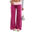thumbnail image 1 of Fold Over Yoga Pants for Women Contrast Color Low Rise Wide Leg Sweatpants Y2k Foldover Lounge Bell Bottoms 2026 Hot Pink XL, 1 of 7