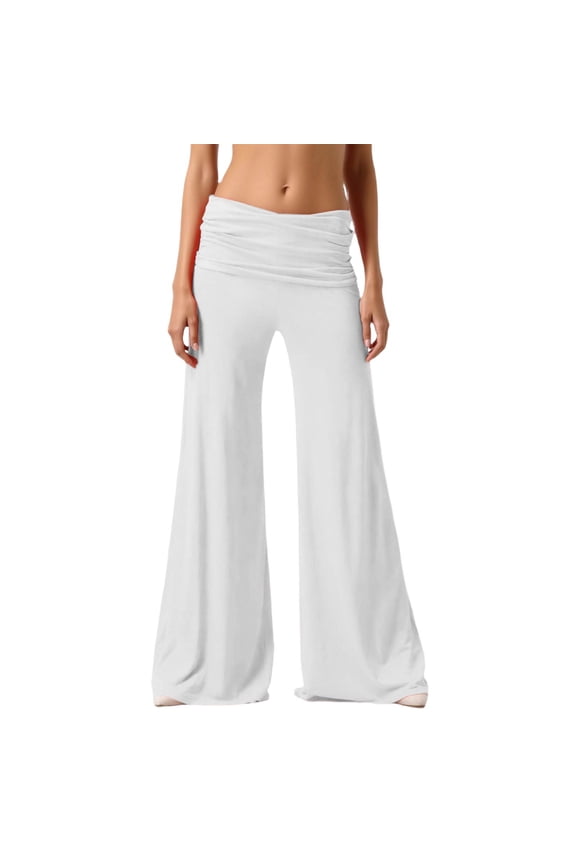 Fold Over Yoga Pants for Women Stretch Lounge Foldover Pants Loose Pleated Waist Flared Leg Trousers