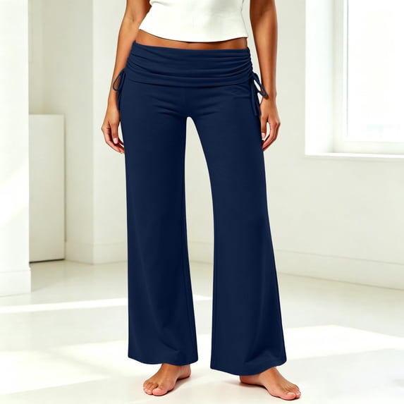 Fold Over Yoga Pants for Women Wide Leg High Waist Gym Stretch Fall Lounge For Sport Workout Yoga L