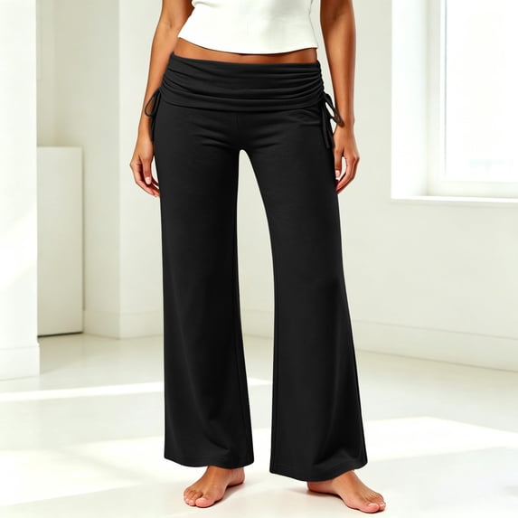 Fold Over Yoga Pants for Women Wide Leg High Waist Gym Stretch Fall Lounge For Sport Workout Yoga XL