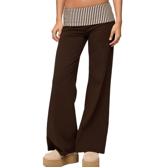 Fold Over Yoga Pants for Women Y2k Striped/Bow/Dot Print Straight Leg Sweatpants Solid Color Foldover Bell Bottoms Stretchy Loose Gym Lounge Pants