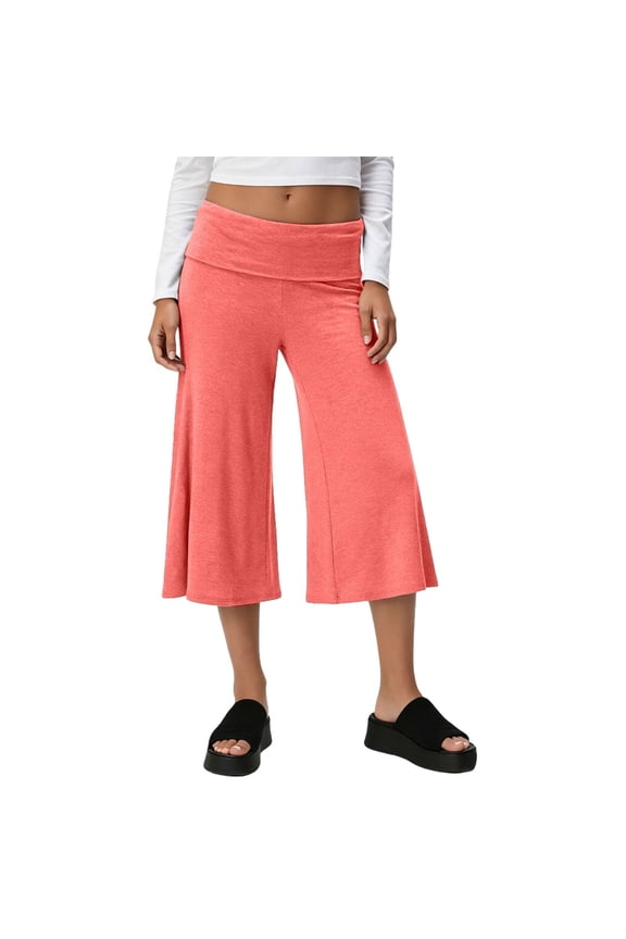 Fold Over Pants Flowy Pants Elastic Waist Cropped Pants for Women Straight Leg Pants Women Womens Work Pants Bermuda Shorts for Women Boho Pants for Women Athletic Capris Loose Pants for Women