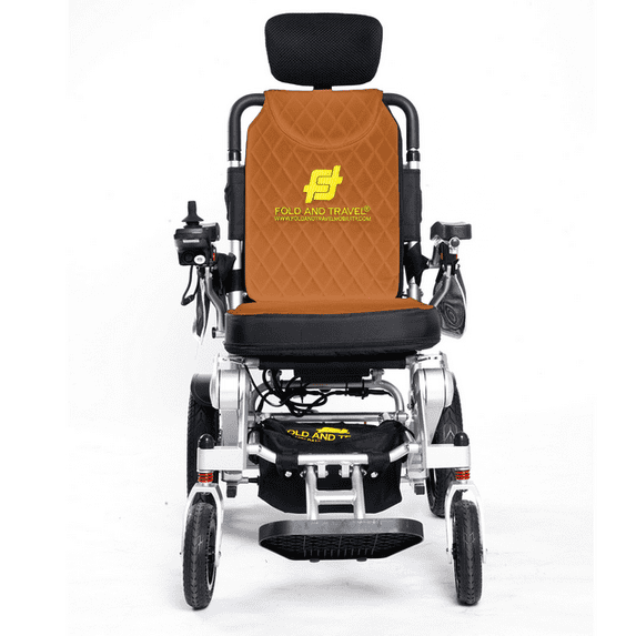 Fold and Travel Auto-Recline Electric Wheelchair Delivering Portable Power Wheel Chair Designed for Modern Travellers Innovative Convenience for Adults and Seniors (2 Batteries 30+ Miles Range, Brown)