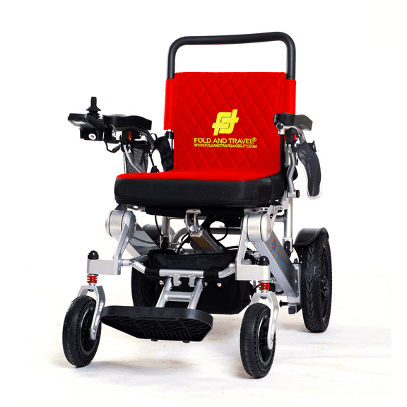 Fold And Travel Mobility Lightweight Auto Fold Electric Wheelchair for Seniors and Adults, Ideal Travel Companion with Portable Power Chair (1 Battery 15+ Miles Range, Red Seat)